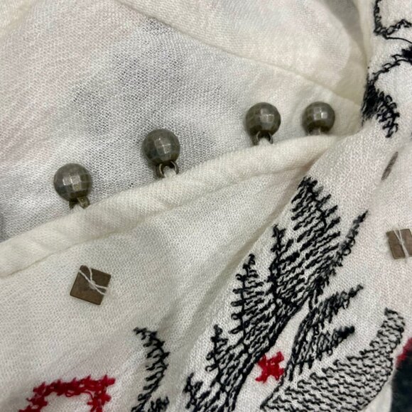 ICONIC BOHO WESTERN FREE PEOPLE EMBROIDERED STUDDED V NECK BLOUSE OFF WHITE SZ M - Picture 10 of 16